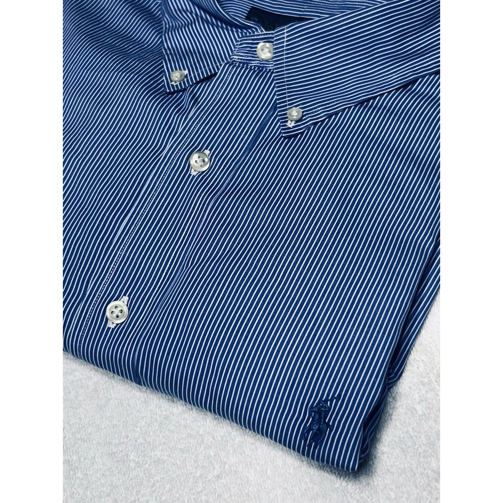 Ralph Lauren Button Down Mens 17-34/35 Blue Classic Fit Stripe Cotton Shirt